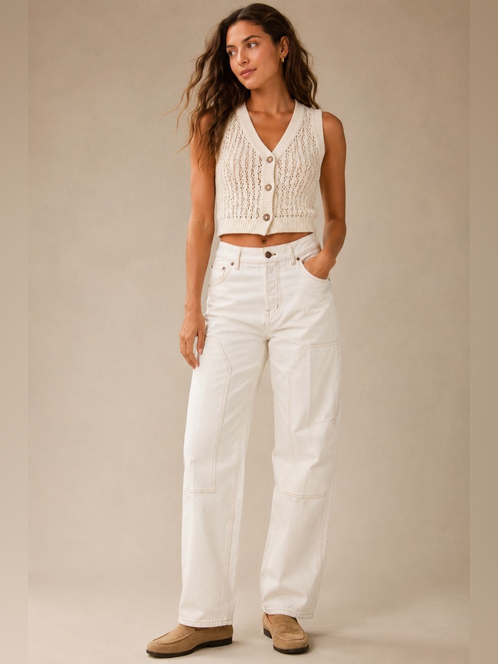 Madewell The Dean Easy Straight Jean Ivory Utility Carpenter Jeans 28